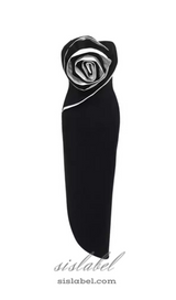 ANN STRAPLESS FLOWER DETAIL BANDAGE MAXI DRESS IN BLACK