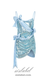 ELVIRA SEQUIN BOW SLEEVELESS MINI DRESS IN BLUE