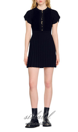 SHEILA BLACK UFFLED CUFFS KNIT MINI DRESS