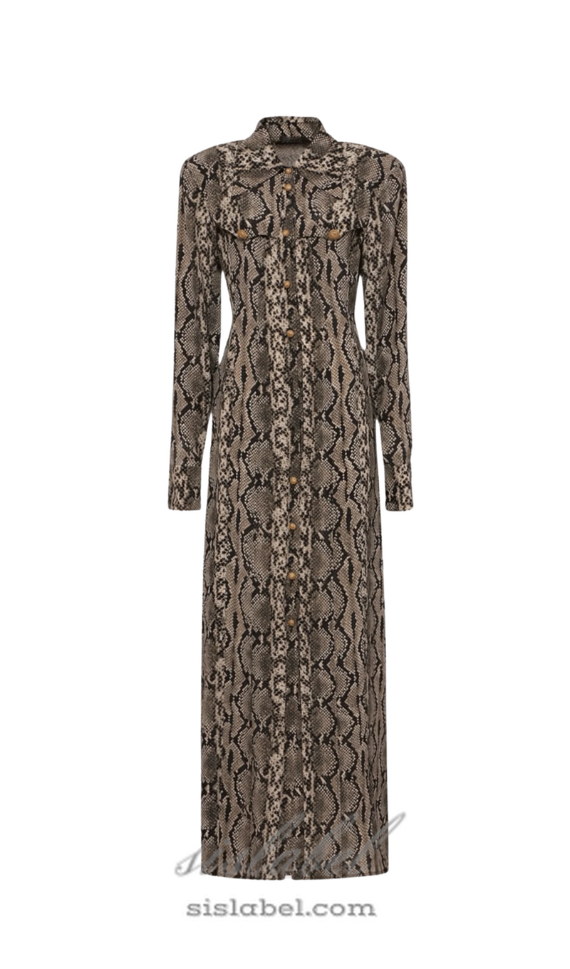 Filis Snake Print Maxi Shirt Dress