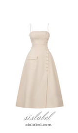 Elio button-embellished Midi Dress in cream