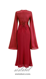 MARCIA TRUMPET SLIT SLEEVE BODYCON MAXI DRESS IN RED