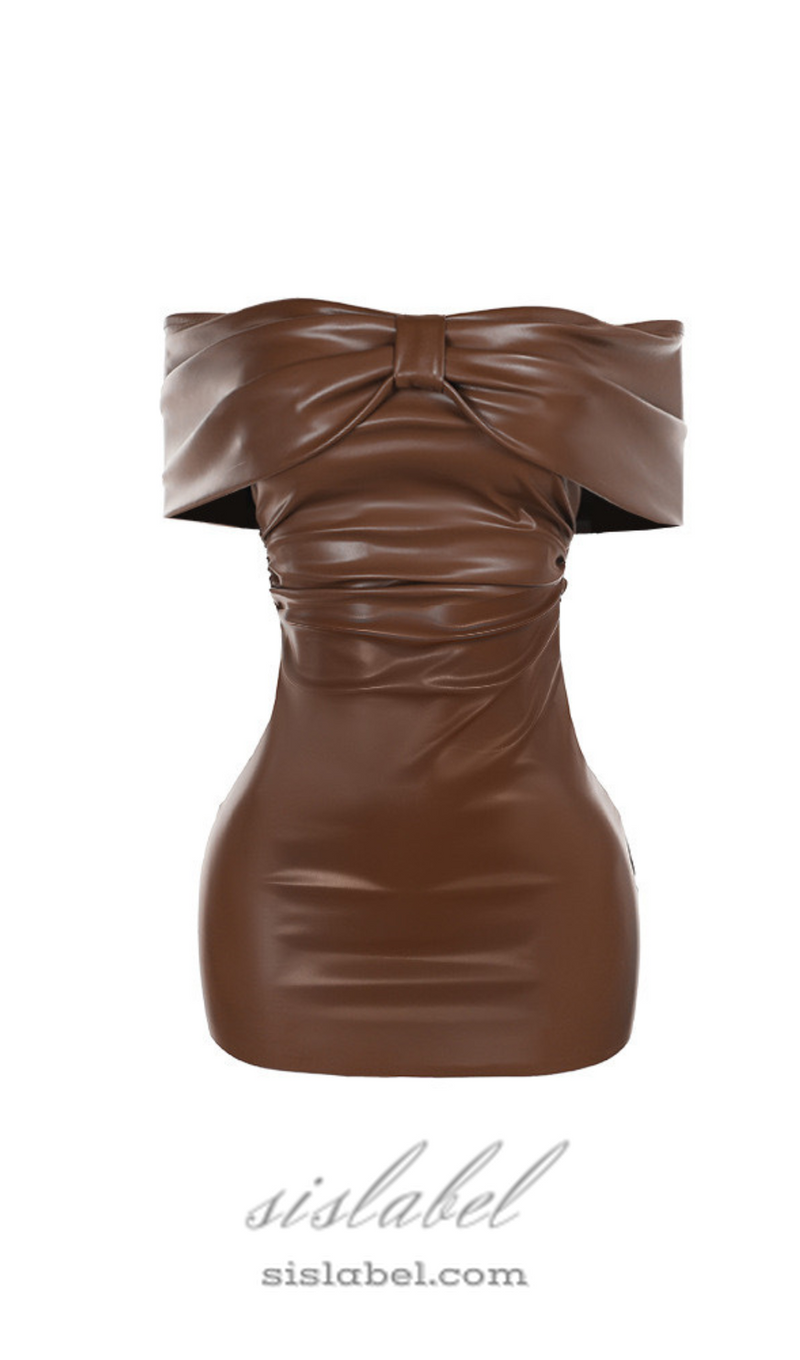 Bow Leather strapless mini Dress