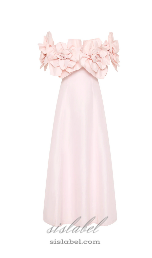 Etta flower strapless midi dress in pink