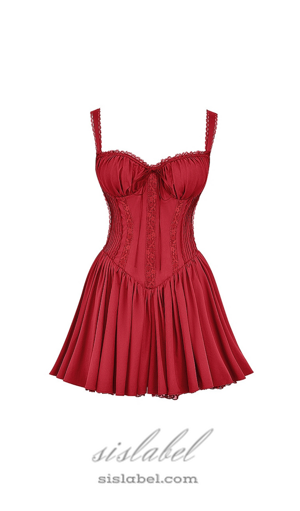 corset strap mini dress in red