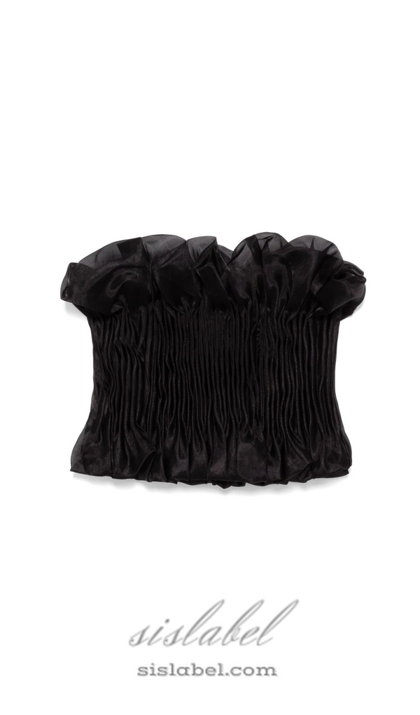 print ruffle trim top in black