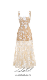 APPHIA FLORAL EMBROIDERED SLEEVELESS TULLE MAXI DRESS