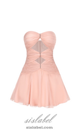 CUT-OUT PLEATED OFF-SHOULDER MINI DRESS IN PINK