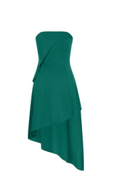 SLEEVELESS BANDEAU HIGH-LOW DRESS IN GREEN