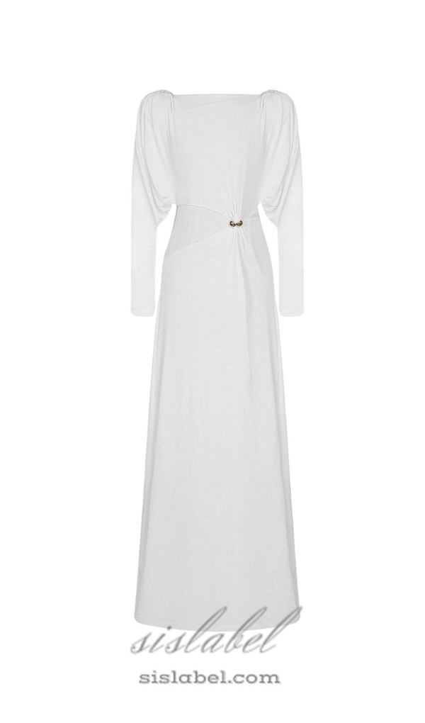 white straight boat neck knitted fabric maxi dress