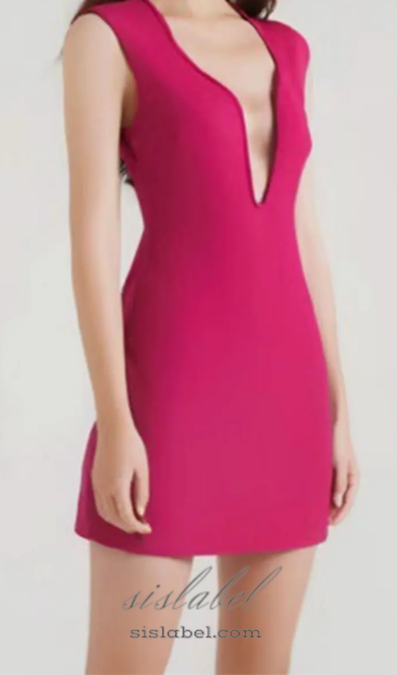 MIRABELLE ROSE RED V-NECK BANDAGE MINI DRESS