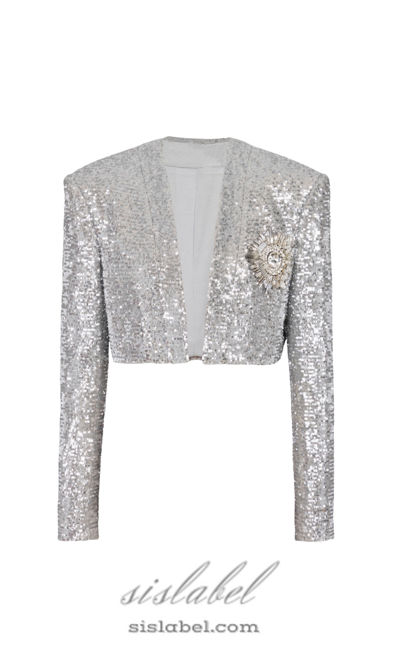 Sequin Cropped Blazer in silver