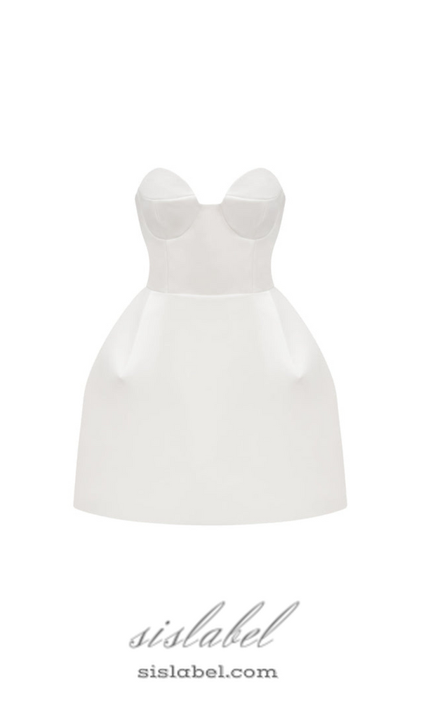 STRAPLESS BUSTIER MINI DRESS IN WHITE