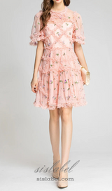 AURORA RUFFLES TULLE MINI DRESS IN PINK