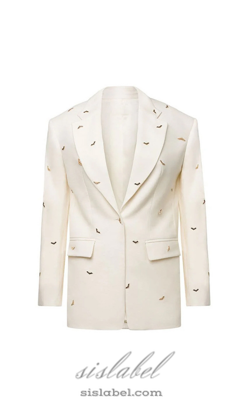 bat-shape embellished blazer in white