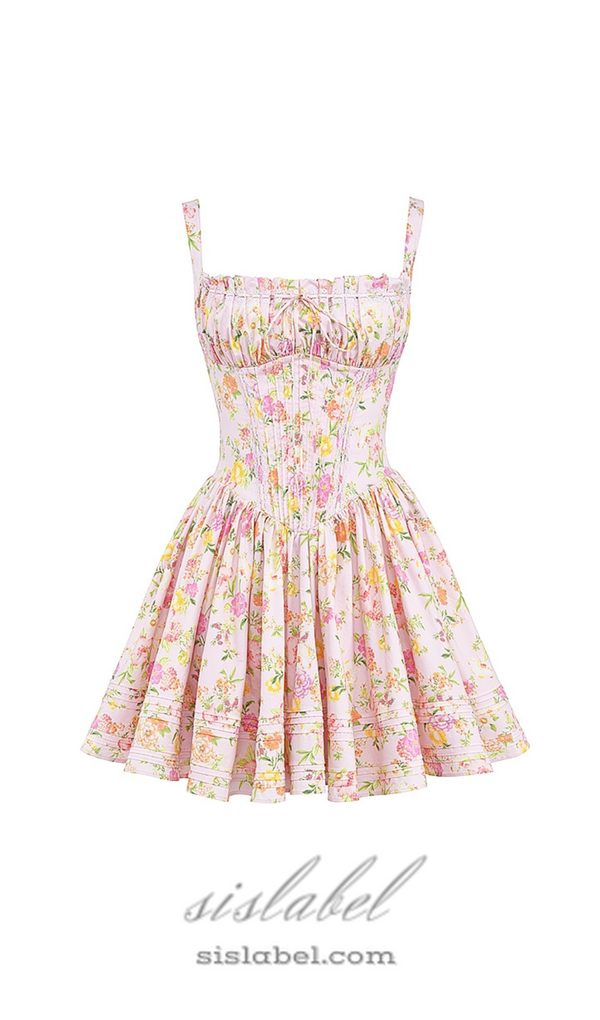 Pink Meadow Print Cotton Mini Dress