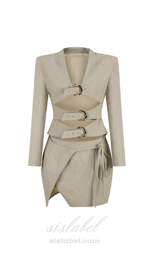 ALTHEA BEIGE CUT OUT BLAZER WITH METAL BUTTON