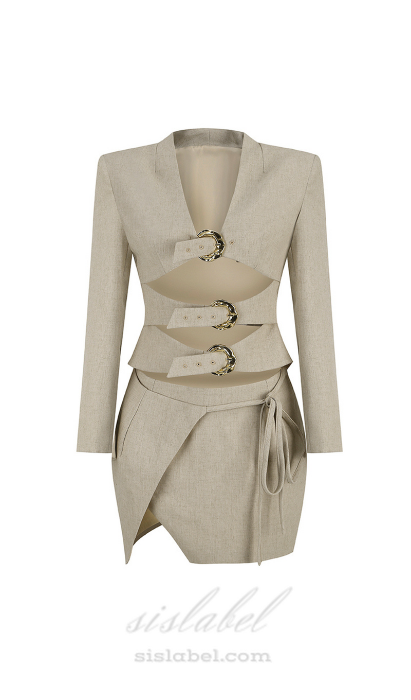 ALTHEA BEIGE CUT OUT BLAZER WITH METAL BUTTON