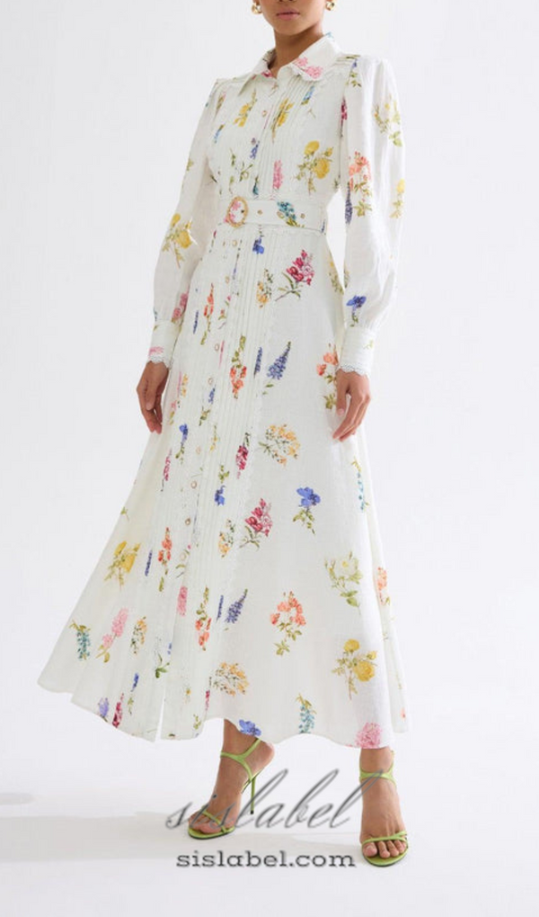 MURIEL LONG CUFFED SLEEVES FLORAL MAXI DRESS