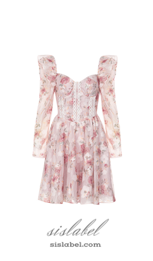 BROOK FLORAL RUCHED MINI DRESS IN PINK