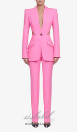 SLASHED SINGLE-BREASTED JACKET SUIT IN PINK