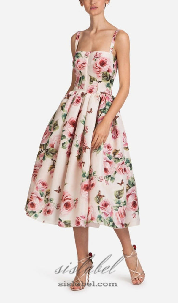 FLOWER PRINTED MIDI DRESS