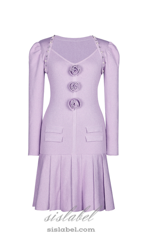 flower knit mini dress in pale purple