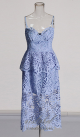 EVELYN CUT OUT LACE LAYERING MIDI DRESS IN BLUE