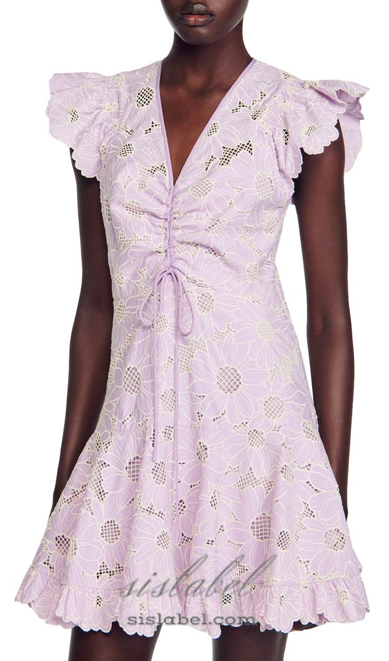 DANIE FLORAL LACE MINI DRESS IN PALE PURPLE