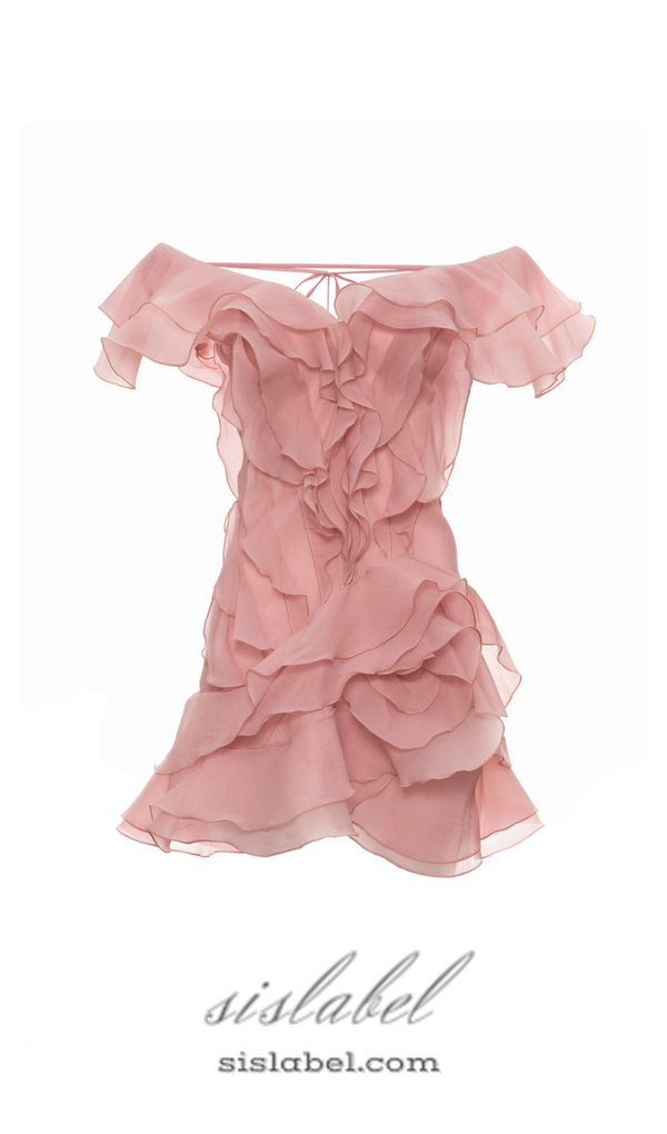 SABRINA RUFFLE LAYERS STRAPLESS MINI DRESS IN PINK