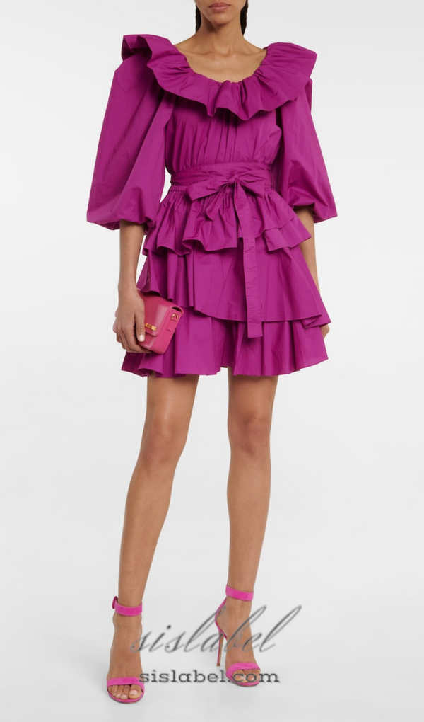 MURRAY PUFF SLEEVE RUFFLE LAYER MINI DRESS IN PURPLE