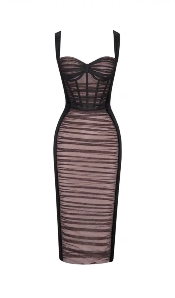 ROBE BODYCON EN MAILLE BUSTIER FRONCÉ 