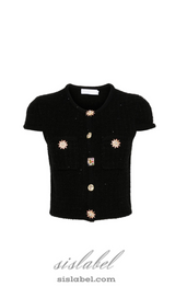 crystal embellished-buttons cardigan in black