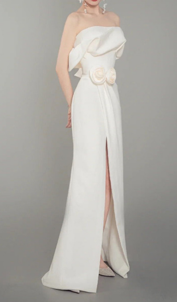 Gauze Satin gown in cream white