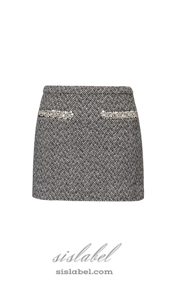 BERYL RHINESTONE -EMBELLISHMENT KNITTED MINI SKIRT IN BLACK