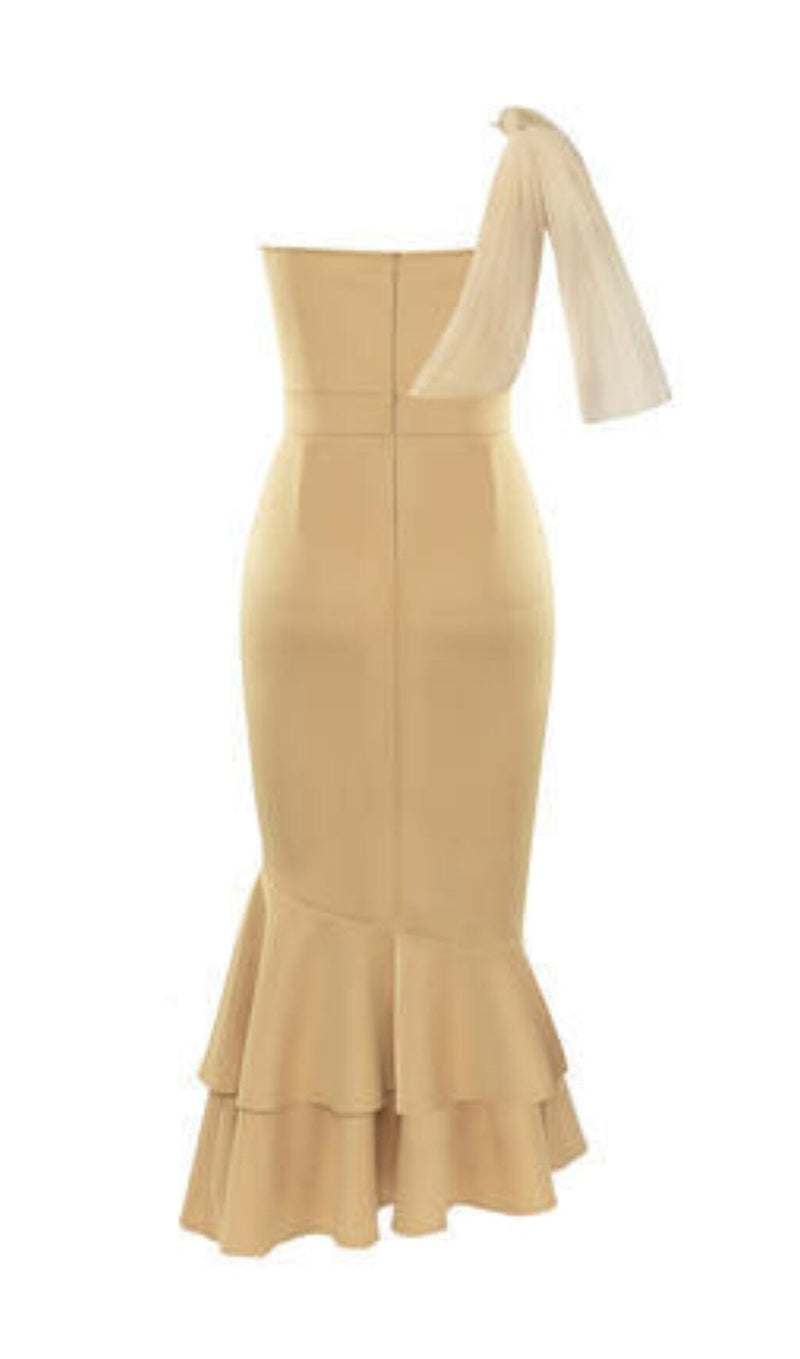 ONE-SHOULDER MERMAID MIDI DRESS IN KHAKI