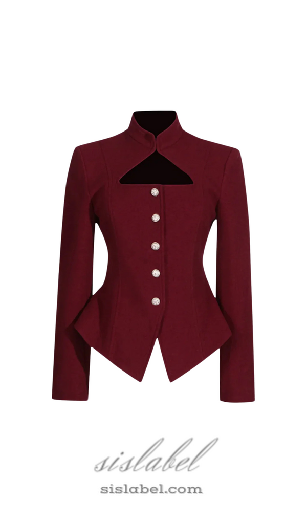 Aymee Cutout Button Blazer in burgundy