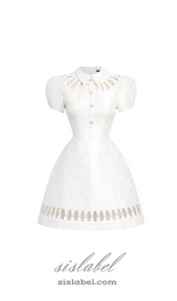 EARTHA WHITE PUFFY HOLLOW BROCADE MINI DRESS