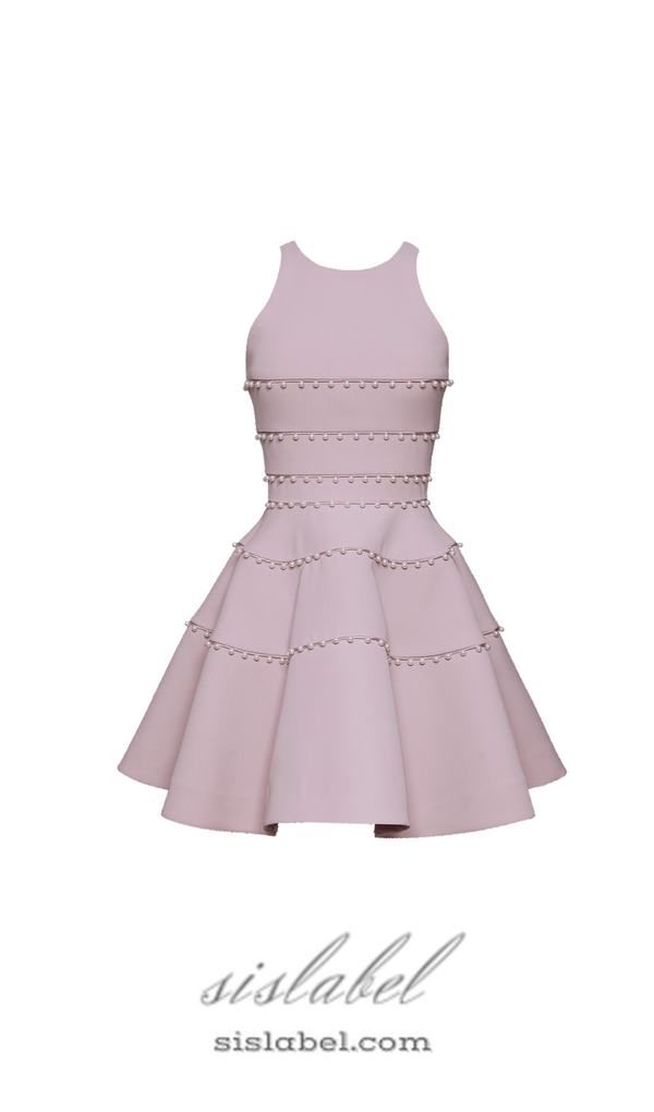 A-LINE MINIDRESS WITH PEARL DETAIL IN PINK