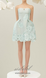 THERA FLOWER EMBELLISHED MINI DRESS IN PALE BLUE