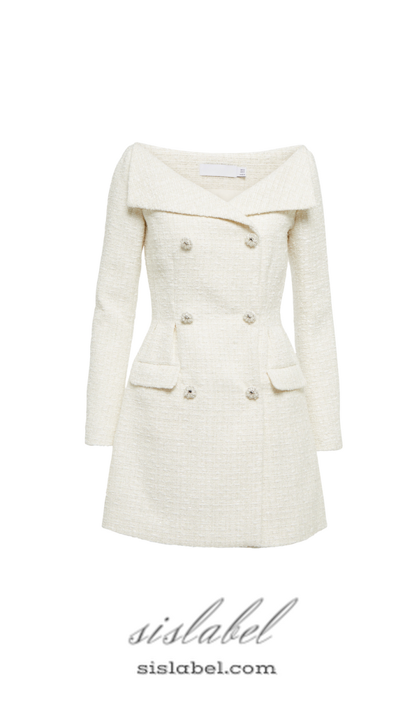 STEPHANIE WHITE BOUCLE BLAZER MINI DRESS