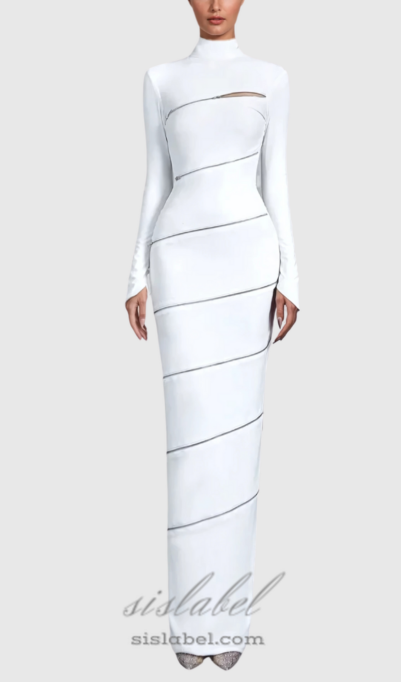 Aloysius Zipper Bodycon Maxi Dress In White