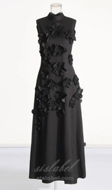 ANNONA BLACK FLOWER EMBELLISHED MAXI DRESS