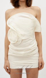 Strapless Ruffled Taffeta Mini Dress in White