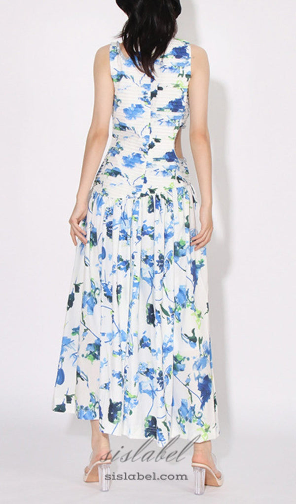 FLORAL CUTOUT MIDI DRESS IN BLUE