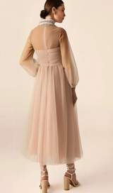 Calixte pink embellished tulle midi dress