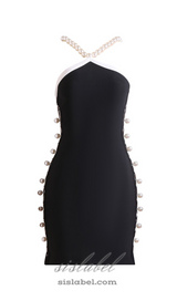 RING EMBELLISHED PEARL DRESS IN BLACK