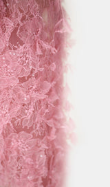 Pink Beaded Lace Pencel Dress