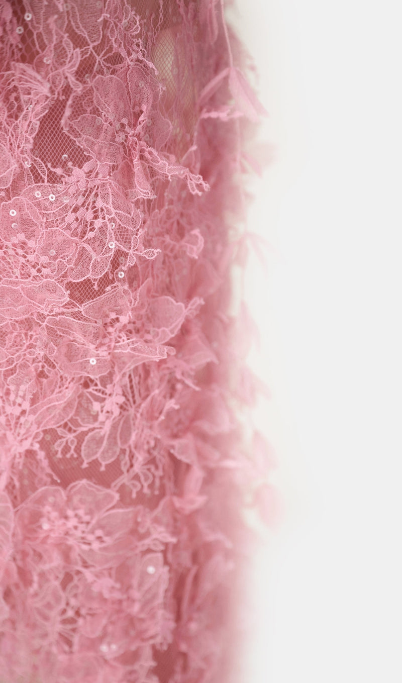 Pink Beaded Lace Pencel Dress