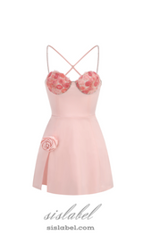 Crystal embellished trims mini dress in pink